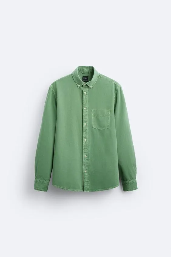 ZARA  |Denim Long Sleeves Plain Cotton Front Button Shirts