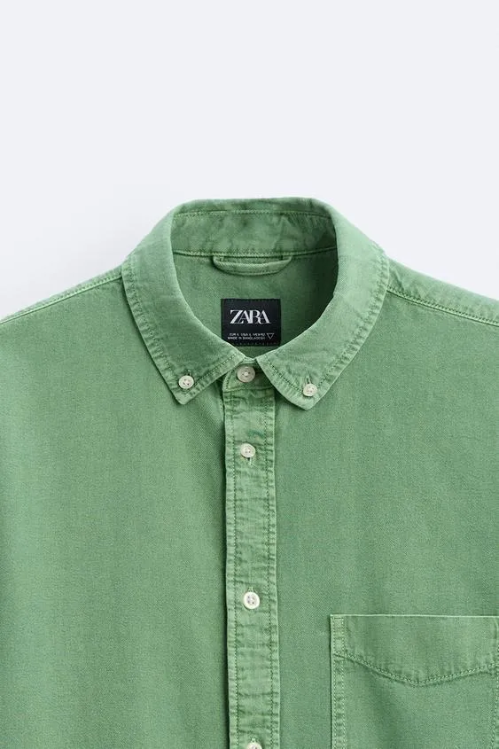 ZARA  |Denim Long Sleeves Plain Cotton Front Button Shirts