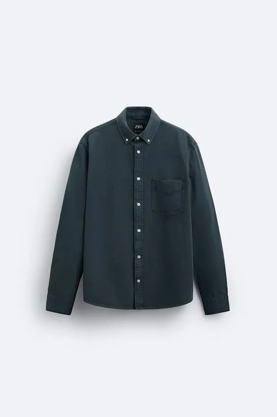 ZARA  |Denim Long Sleeves Plain Cotton Front Button Shirts