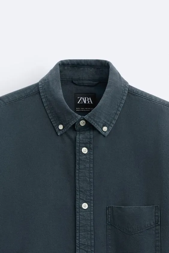 ZARA  |Denim Long Sleeves Plain Cotton Front Button Shirts