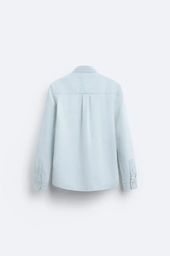 ZARA  |Denim Long Sleeves Plain Cotton Front Button Shirts