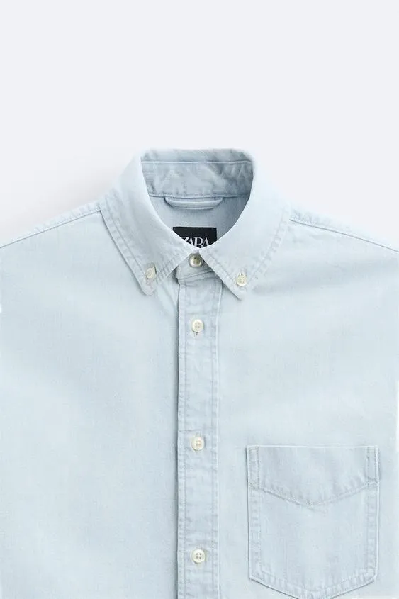 ZARA  |Denim Long Sleeves Plain Cotton Front Button Shirts