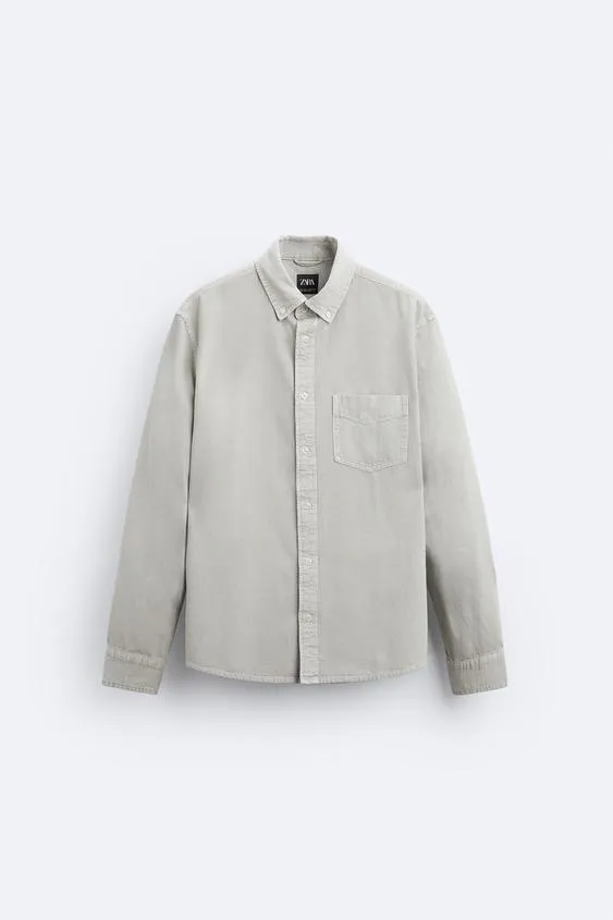 ZARA  |Denim Long Sleeves Plain Cotton Front Button Shirts