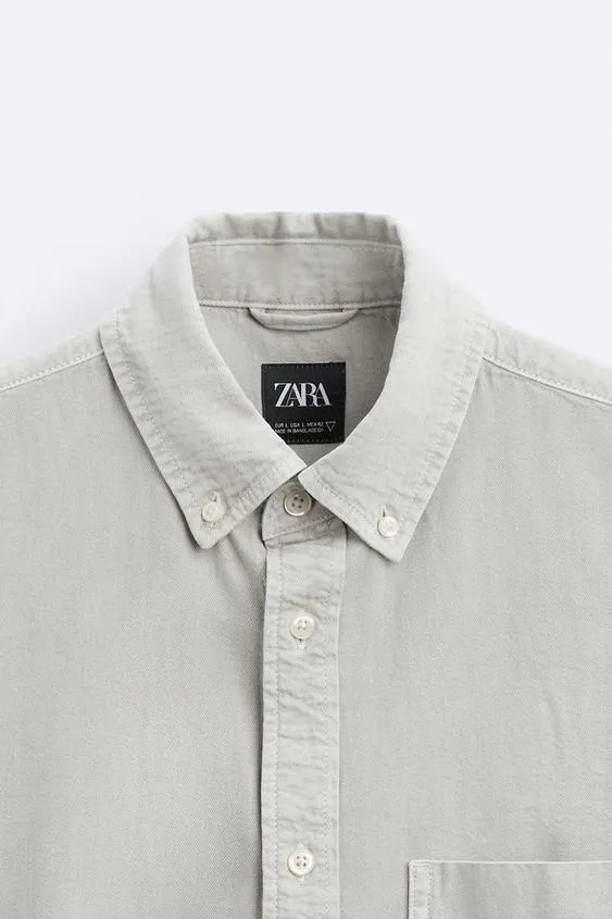 ZARA  |Denim Long Sleeves Plain Cotton Front Button Shirts