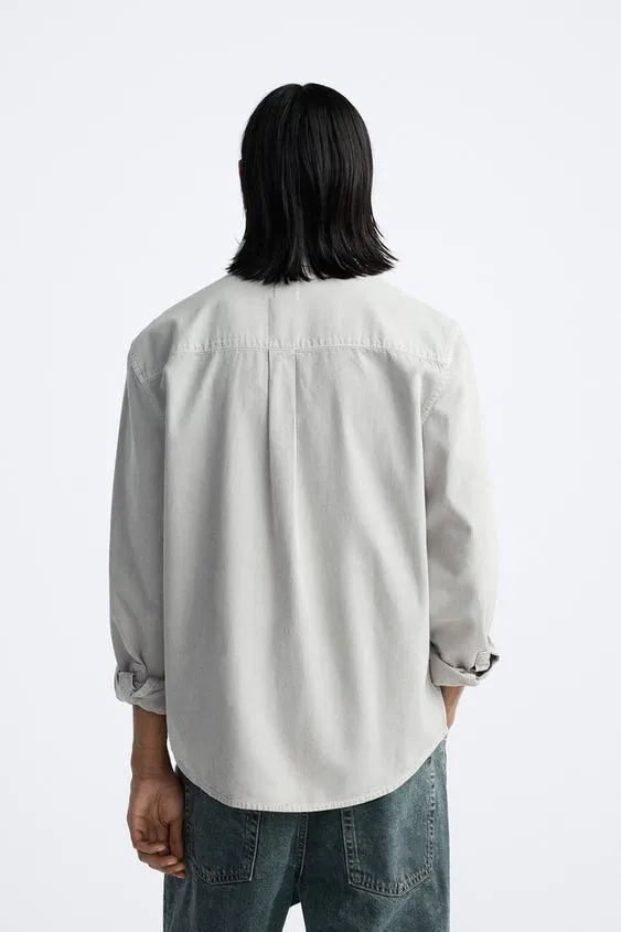 ZARA  |Denim Long Sleeves Plain Cotton Front Button Shirts